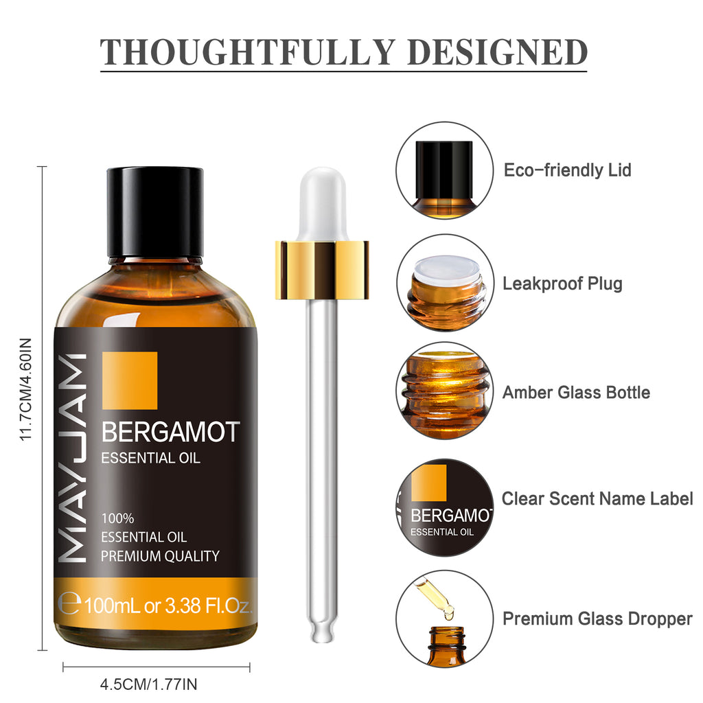 MAYJAM Bergamot Essential Oil 100% Pure for Diffuser, Undiluted, Natural, 100 mL (3.38 oz)