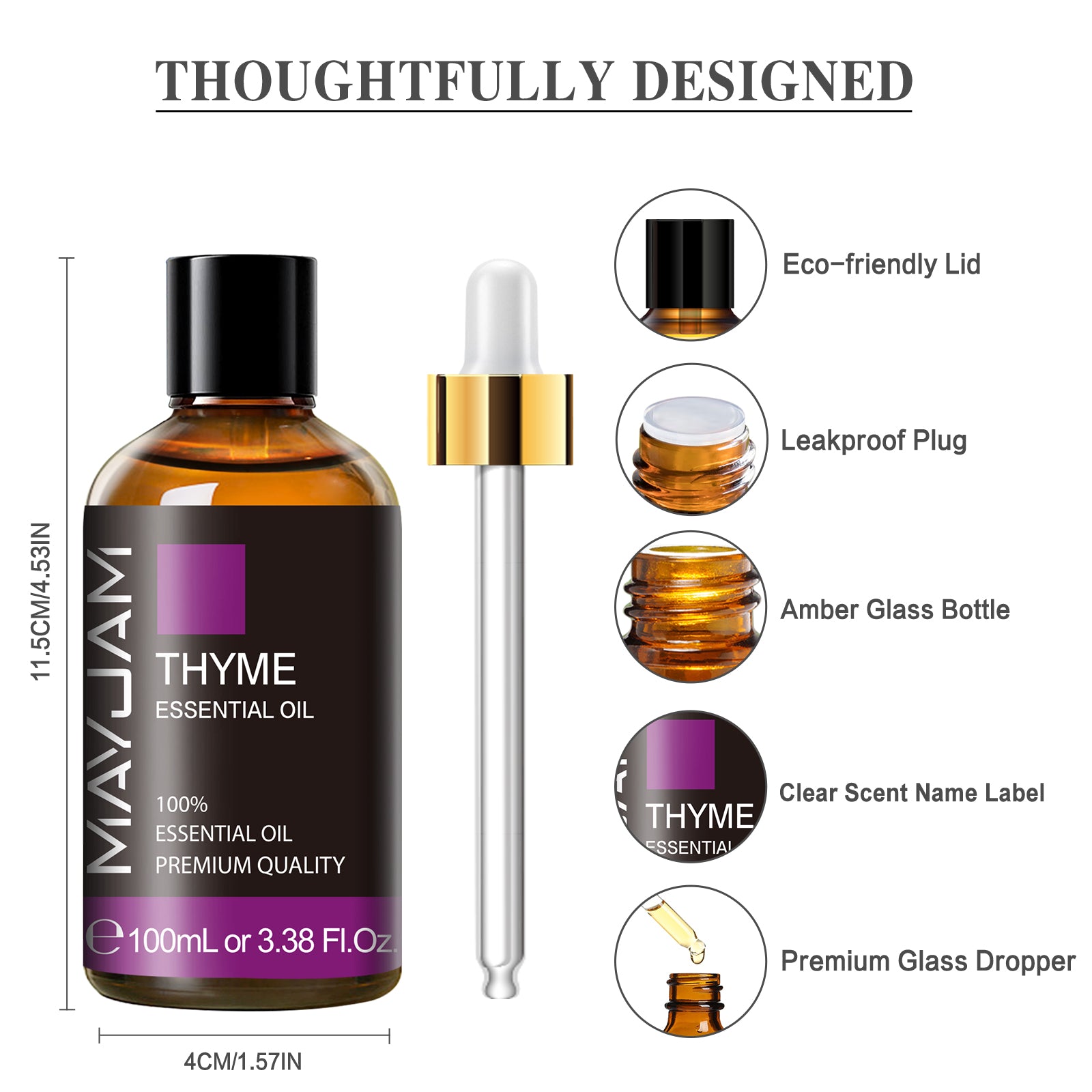MAYJAM 100ML Thyme Essential Oils Good for Hair Growth, Skin Care, Aromatherapy Diffuser, Body Bath, Candle Making, Home Care