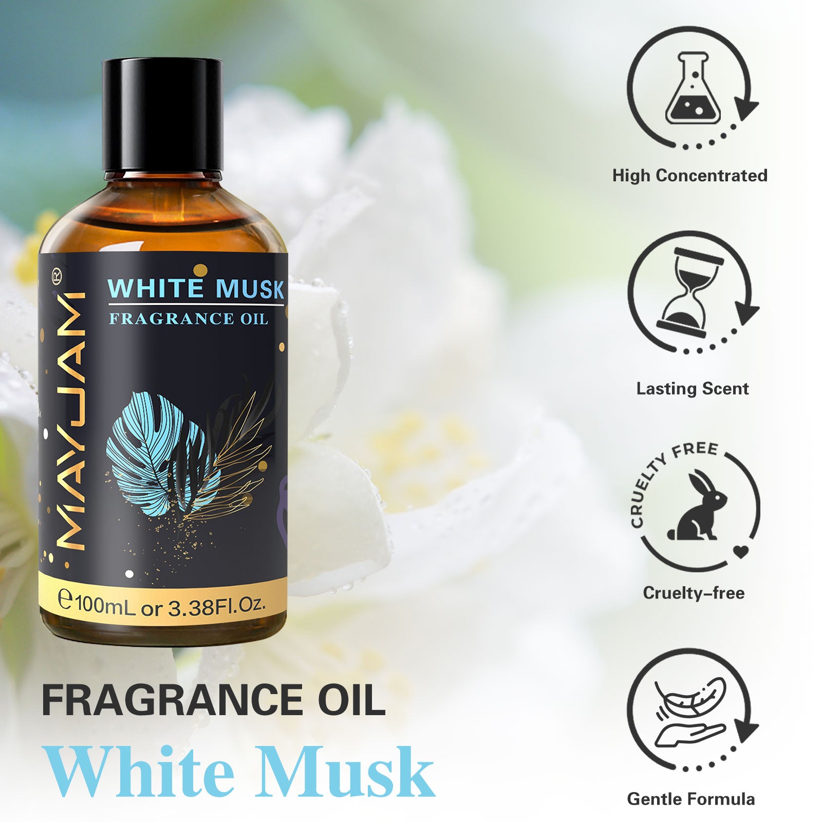 MAYJAM White Musk Essential Oil for Diffuser and Aromatherapy, Skin Massage, Candle and Soap Making, 100ml