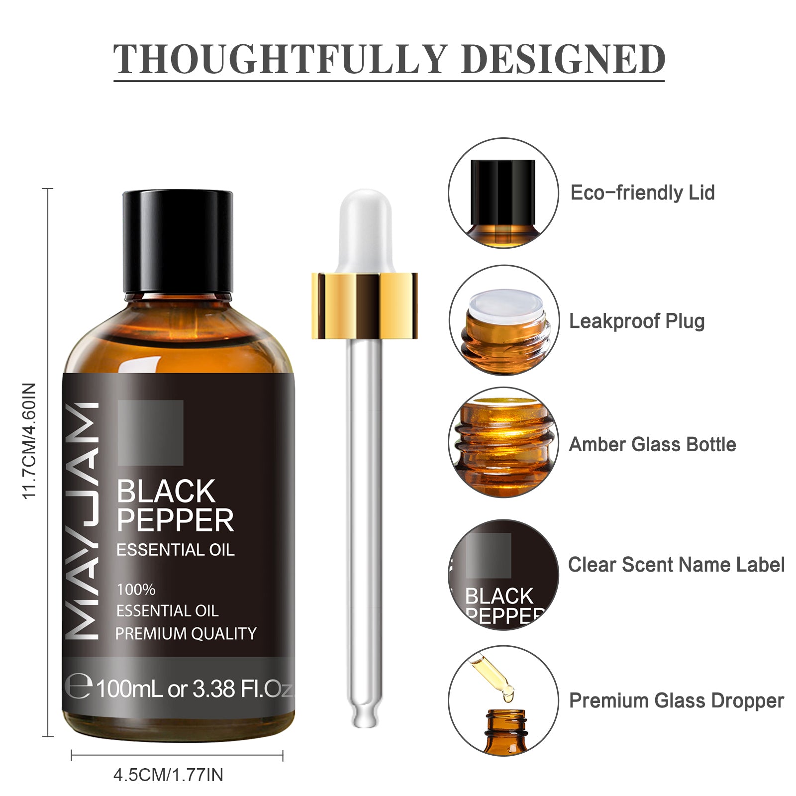 MAYJAM Pure Black Pepper Essential Oil,100ML, Therapeutic Grade, for use with Oil Diffusers, Potpourri, and Wicking Fragrance Diffusers