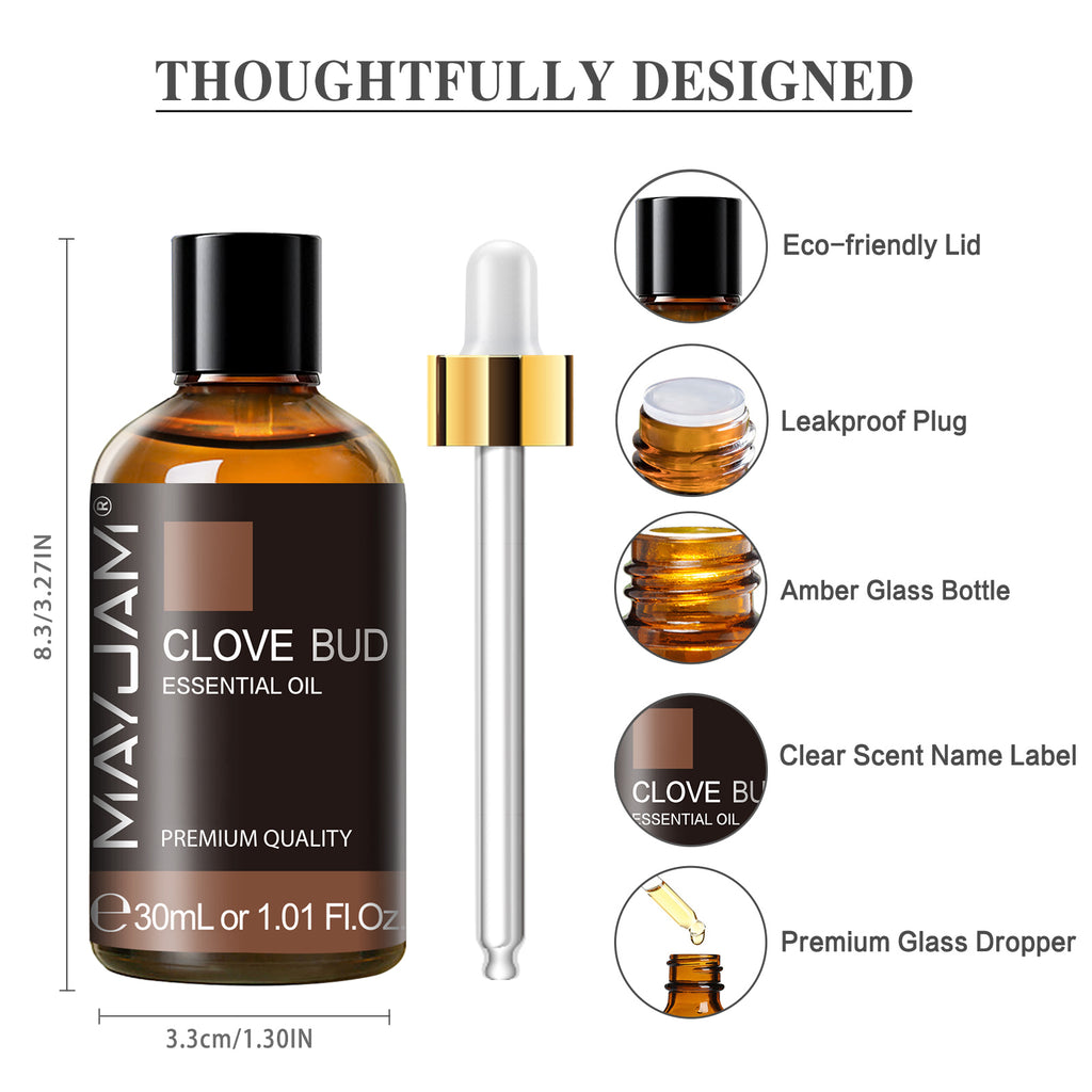 MAYJAM Pure Clove Bud Essential Oil for use with Oil Diffusers, Potpourri, and Aromatherapy, 30ML, Premium Grade