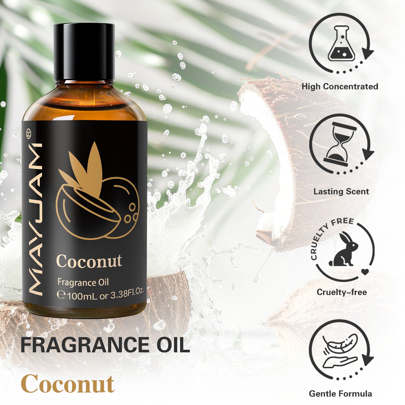 3.38FL.OZ Fragrance Oil, Coconut Perfume Oil, Home Scent Oils for Soaps, Candle Making, Dryer Balls, Diffusers, Laundry, 100ml