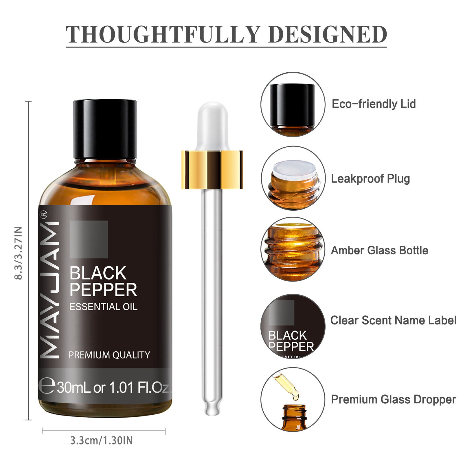 MAYJAM Black Pepper Essential Oil for Diffuser, Natural Spicy and Warming Scent, Therapeutic Grade - 1.01 Fl Oz