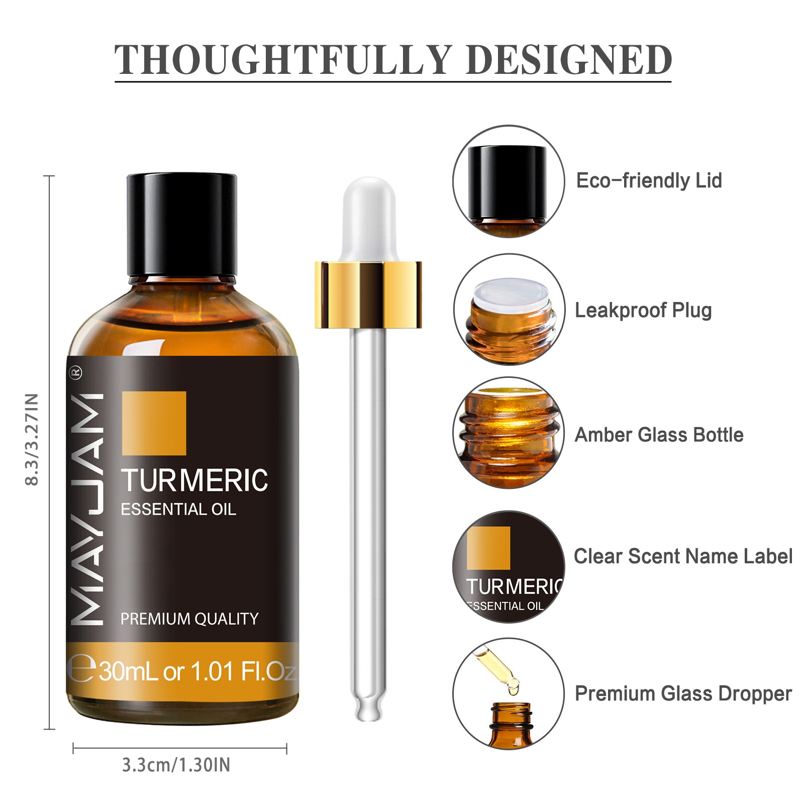 MAYJAM Turmeric Essential Oil Natural Turmeric Oil for Diffuser, Skin Care, Scalp and Body Massage - 1.01 Fl Oz