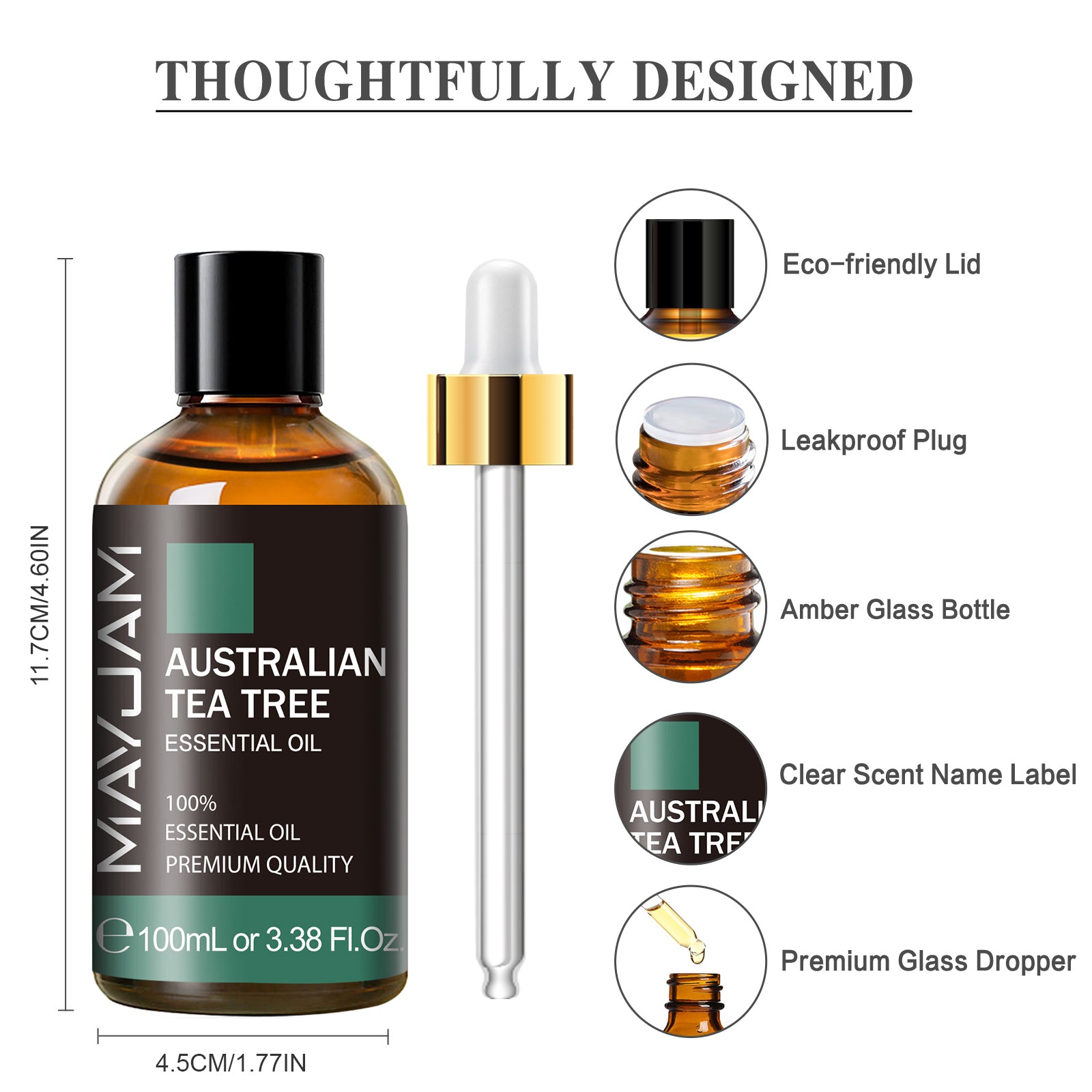 MAYJAM Pure Essential Oil, Australian Tea Tree, 100ML, Therapeutic Grade, for use with Oil Diffusers, Potpourri, and Wicking Fragrance Diffusers