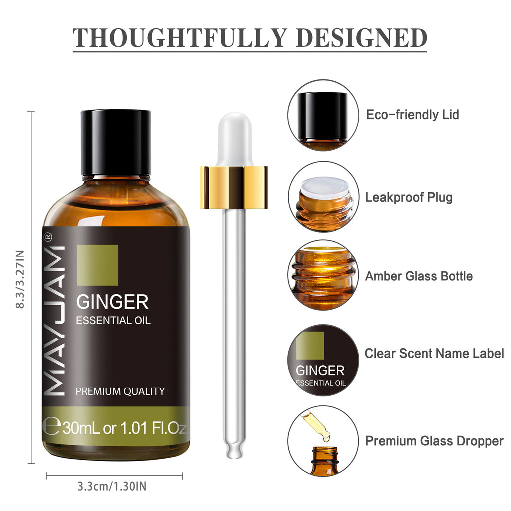 MAYJAM Pure Ginger Essential Oil, 30ML, Therapeutic Grade, for use with Oil Diffusers, Potpourri, and Wicking Fragrance Diffusers
