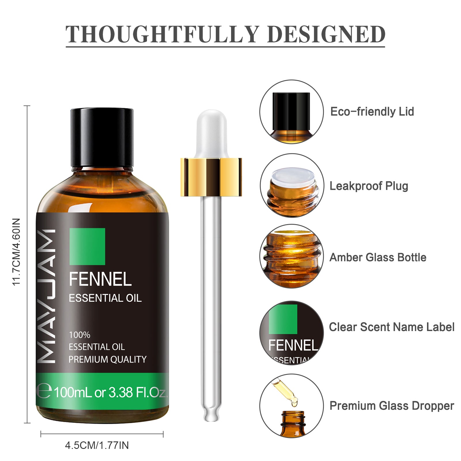 MAYJAM Fennel Essential Oil 100 mL (3.381/6 oz) 100% Pure, Undiluted, Therapeutic Grade
