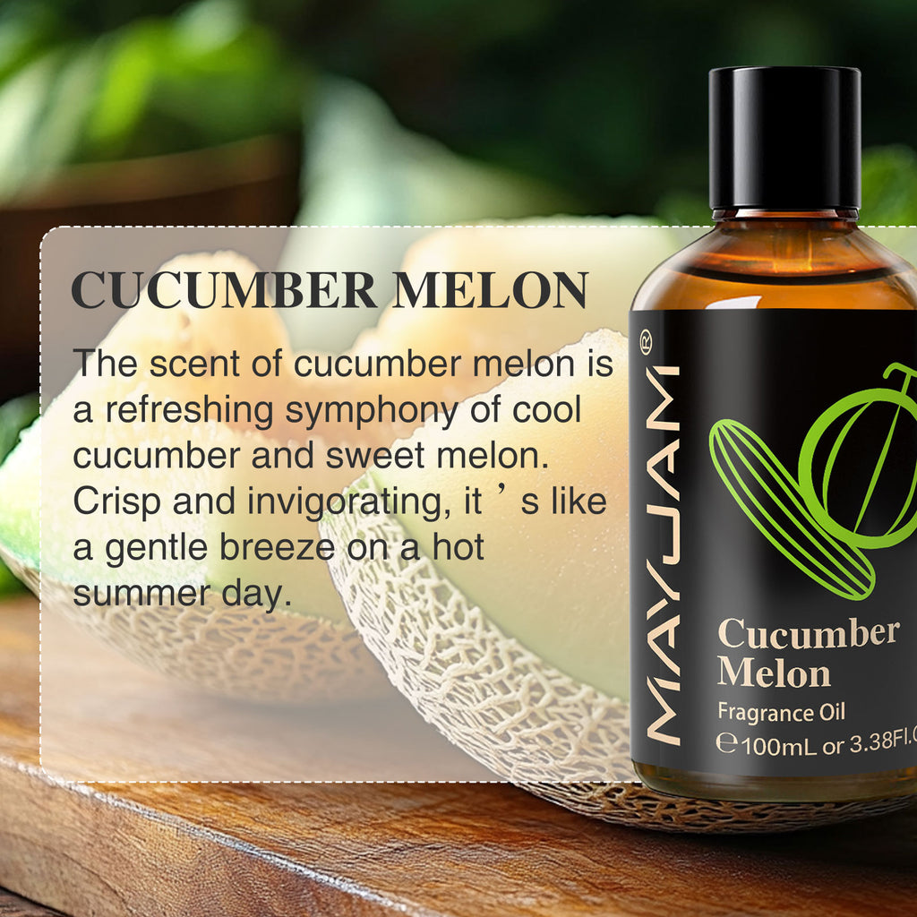 MAYJAM 100ML/3.38FL.OZ Cucumber Melon Essential Oil - Candle Making, Diffuser, Soap, Perfume, Bath and Body Formulations