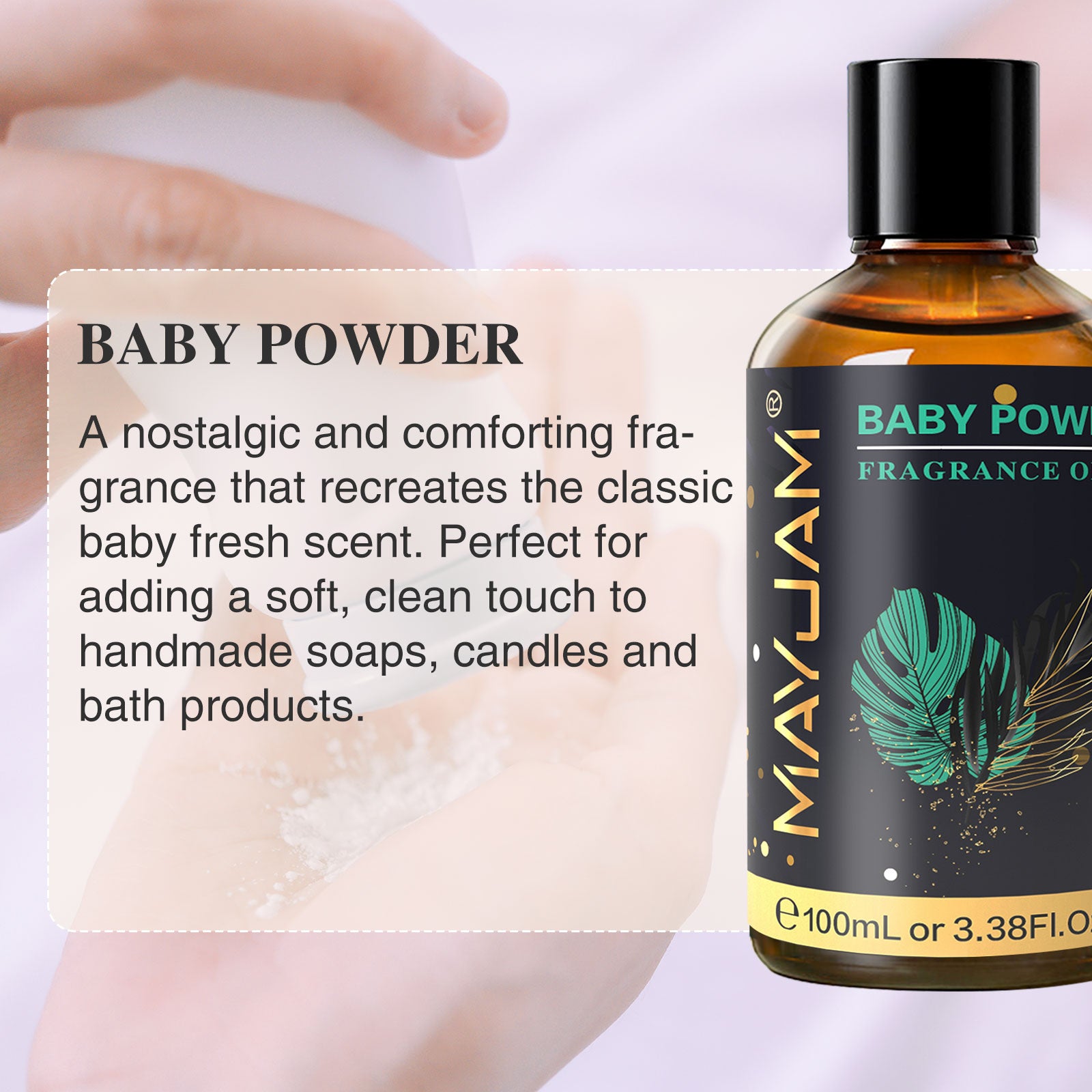 3.38FL.OZ Baby Powder Fragrance Oil (100ml) For Perfume, Diffusers, Soap Making, Candles, Lotion, Home Scents, Linen Spray, Bath Bombs