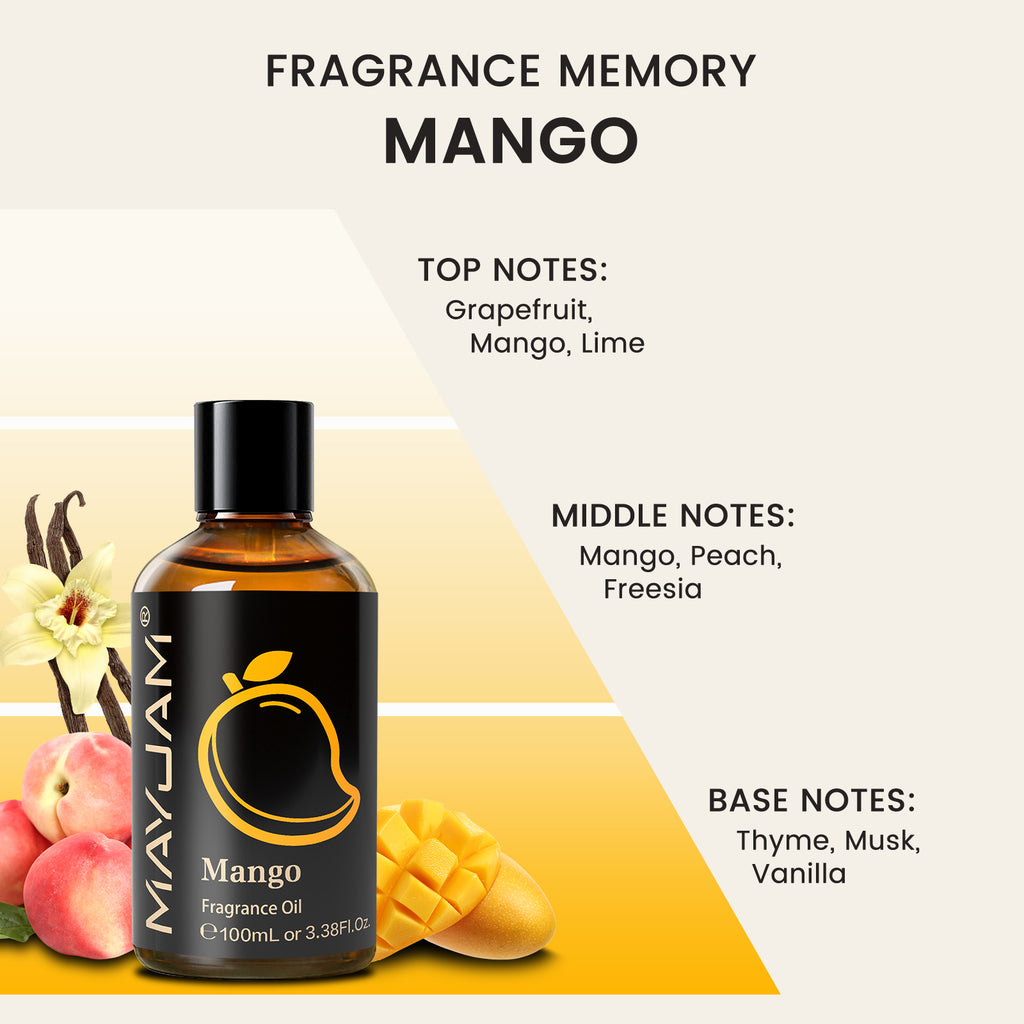 MAYJAM 100ML/3.38FL.OZ Mango Fragrance Oils for Diffusers for Home, Long Lasting Scented Oils for Aromatherapy Diffusers, Skin Care, Bath, Relaxation, DIY Soap Candle Making