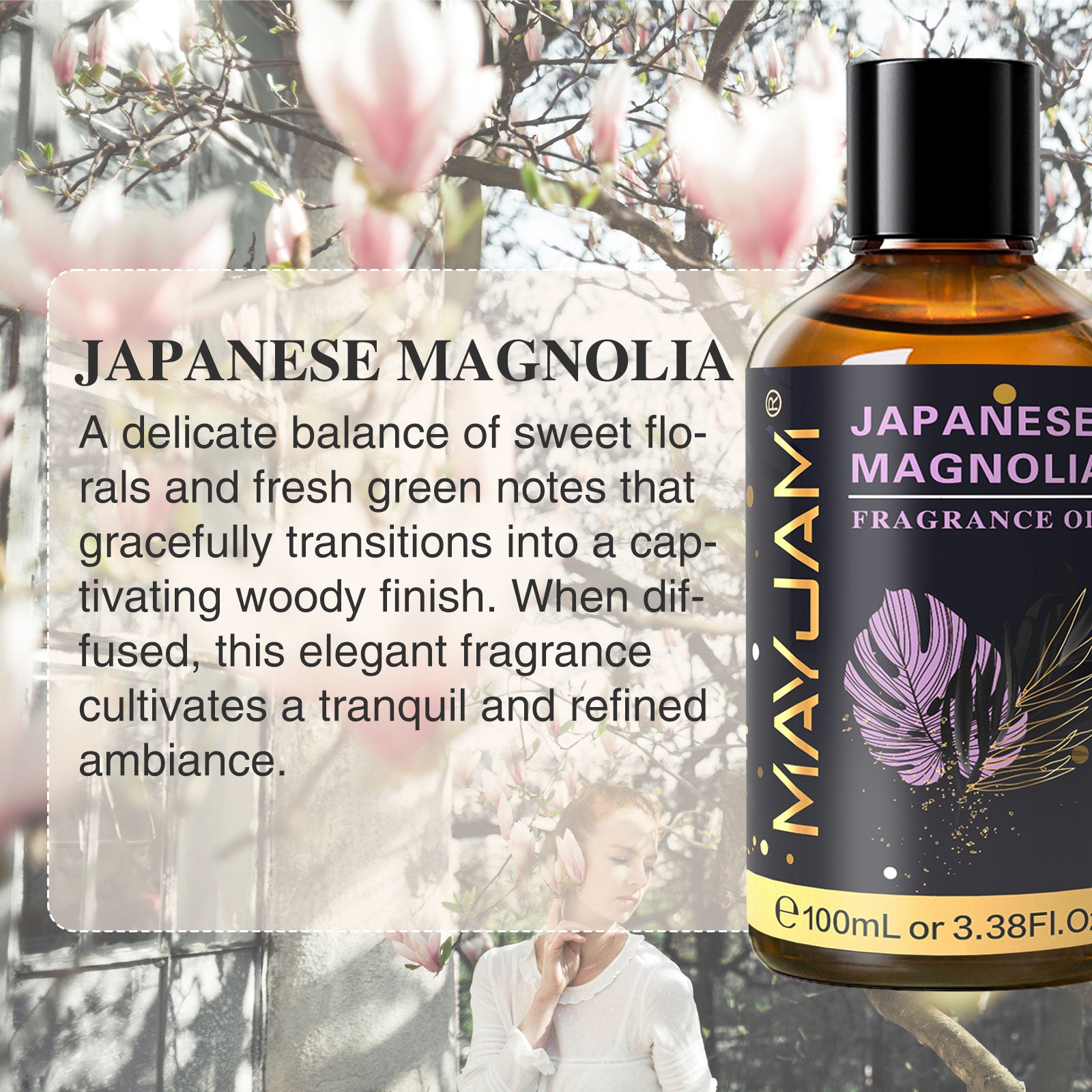 MAYJAM 100ML Japanese Magnolia Fragrance Oil for Diffuser, Candles, Soaps, Lotions, Perfume