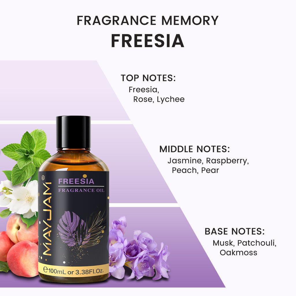 MAYJAM 100ML/3.38FL.OZ Freesia Fragrance Oils for Diffusers for Home, Long Lasting Scented Oils for Aromatherapy Diffusers, Skin Care, Bath, Relaxation, DIY Soap Candle Making