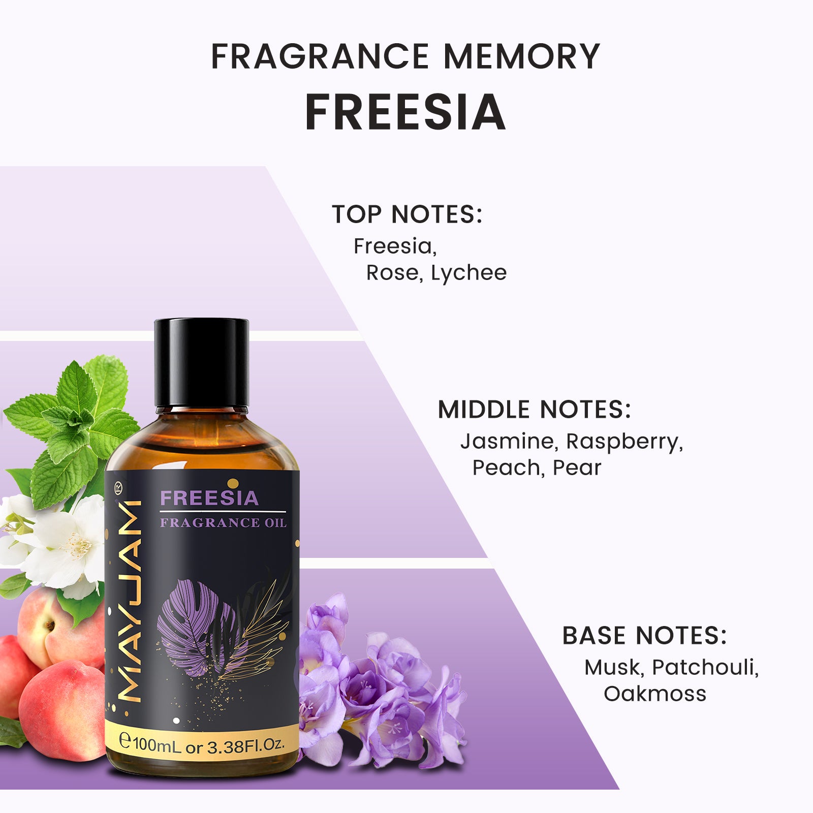 MAYJAM 100ML/3.38FL.OZ Freesia Fragrance Oils for Diffusers for Home, Long Lasting Scented Oils for Aromatherapy Diffusers, Skin Care, Bath, Relaxation, DIY Soap Candle Making