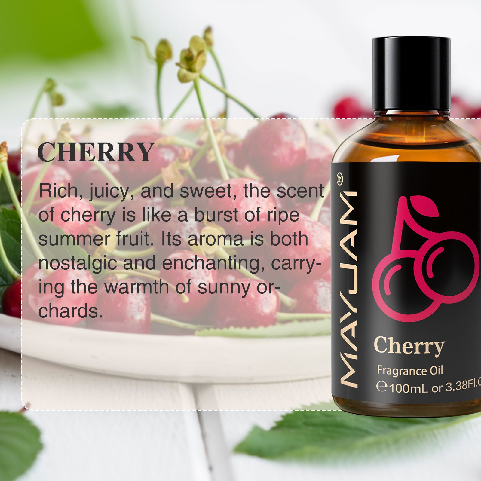 MAYJAM 100ML/3.38FL.OZ Cherry Fragrance Oils for Candle Making, Freshie Scents, Soap Making Supplies, Diffuser Oil Scents