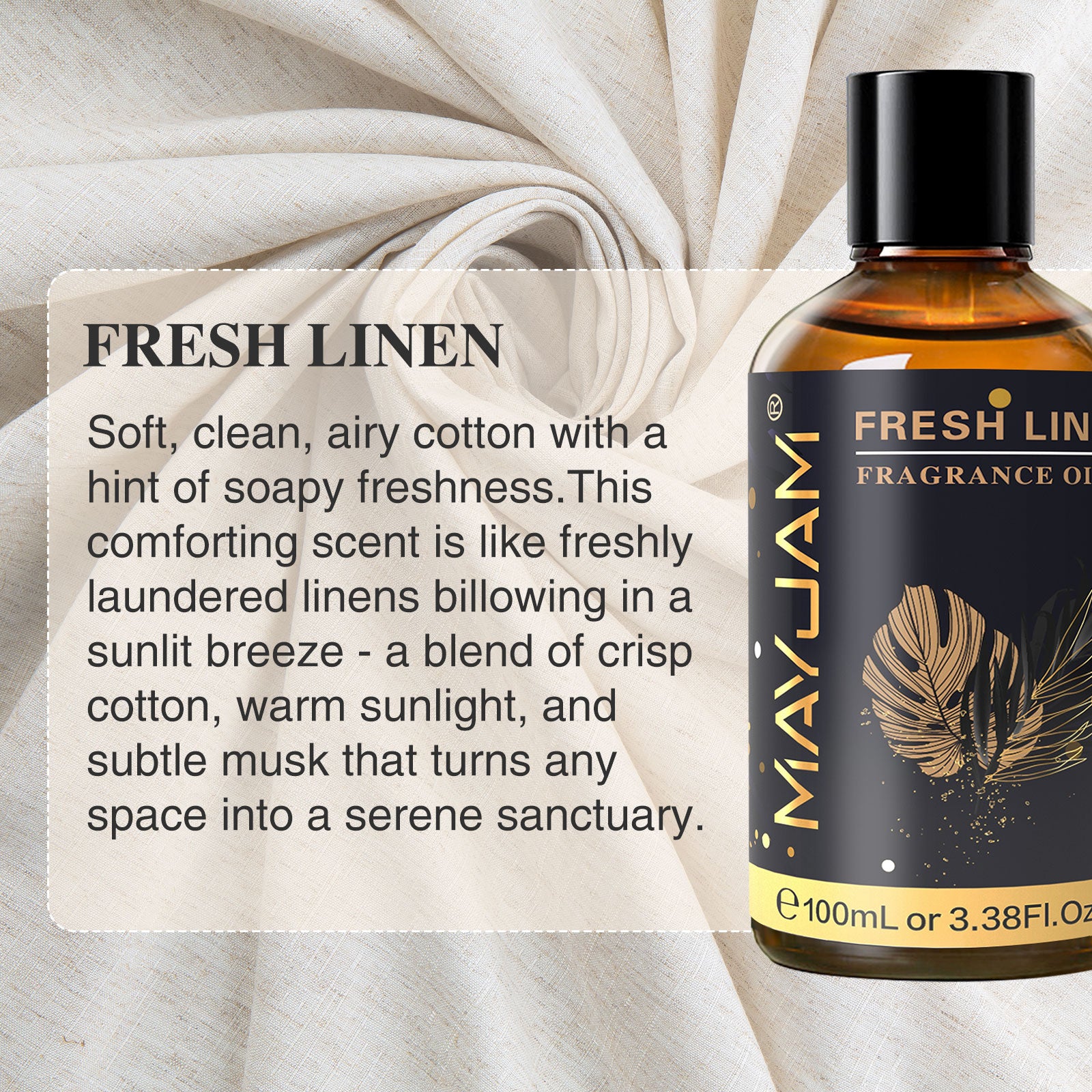 MAYJAM 100ML/3.38FL.OZ Fresh Linen Fragrance Oils for Diffusers for Home, Long Lasting Scented Oils for Aromatherapy Diffusers