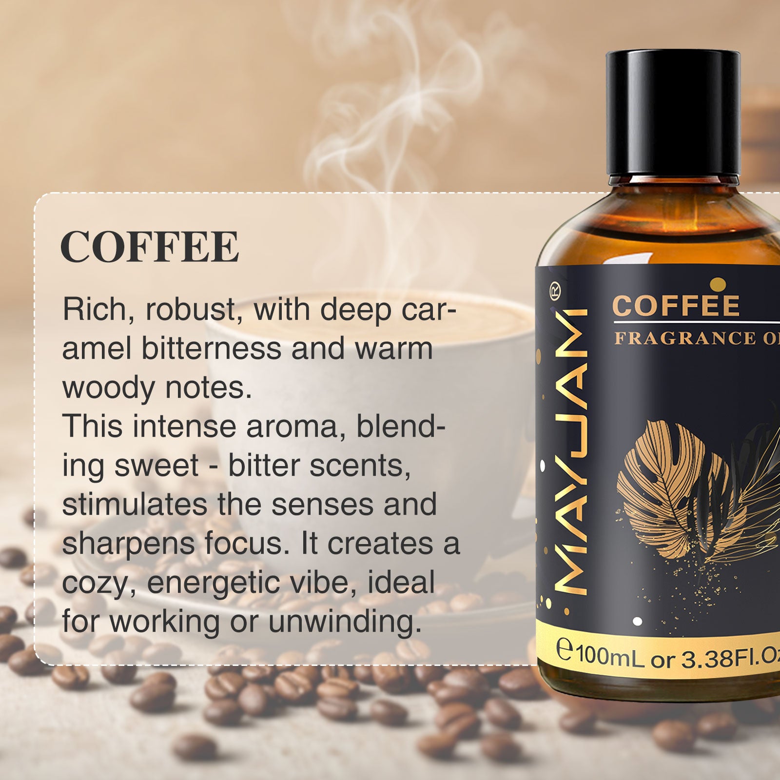 MAYJAM 100ML/3.38FL.OZ Coffee Fragrance Oils for Diffusers for Home, Long Lasting Scented Oils for Skin Care, Bath, Relaxation