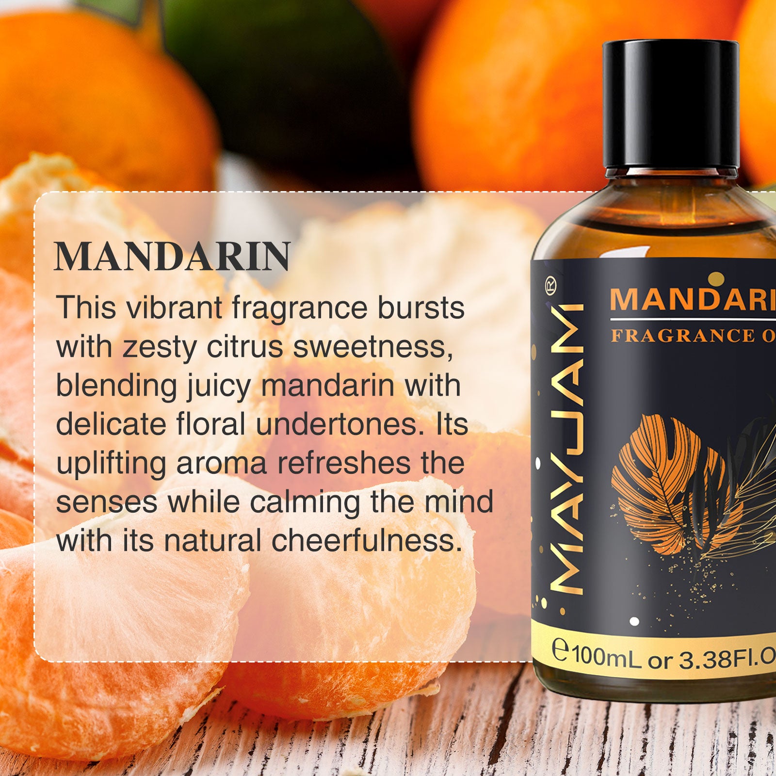MAYJAM 100ML/3.38FL.OZ Mandarin Fragrance Oils for Diffusers for Home, Long Lasting Scented Oils for Aromatherapy Diffusers, Skin Care, Bath, Relaxation, DIY Soap Candle Making