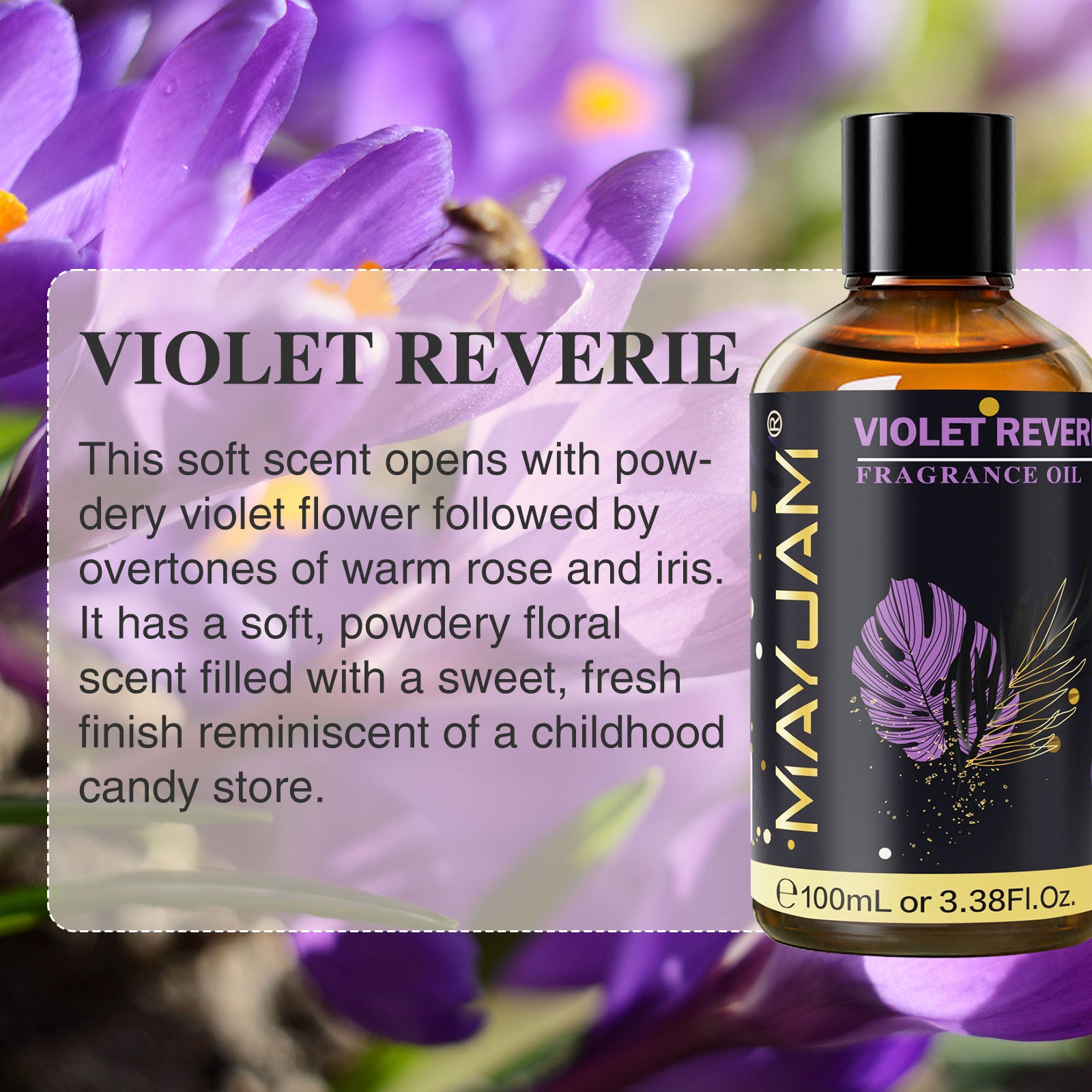 MAYJAM Fragrance Oil, Perfume Oil 100ml, Candle Scents for Candle Making, Freshie Scents, Soap Making Supplies, Diffuser Oil Scents - Violet Reverie Scent