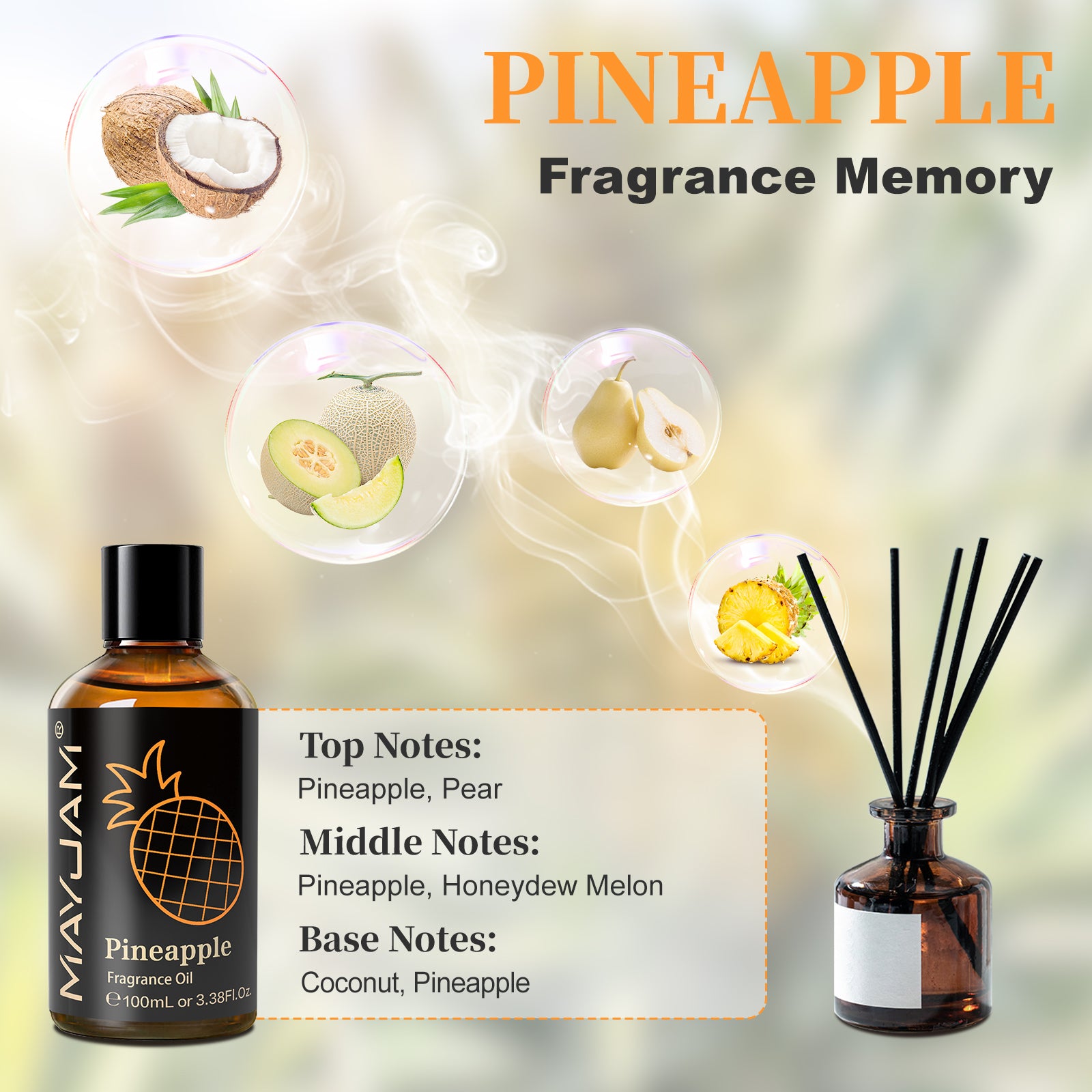 MAYJAM Pineapple Scented Oil 100ml - Fragrance Oil for Candle Making, Soap Making, Diffuser Oil