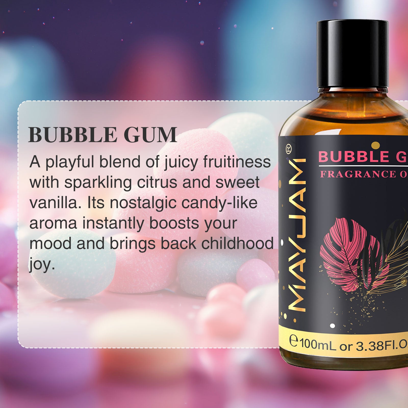 MAYJAM 100ML/3.38FL.OZ Bubble Gum Fragrance Oil for Diffuser, Candles, Soaps, Lotions, Perfume