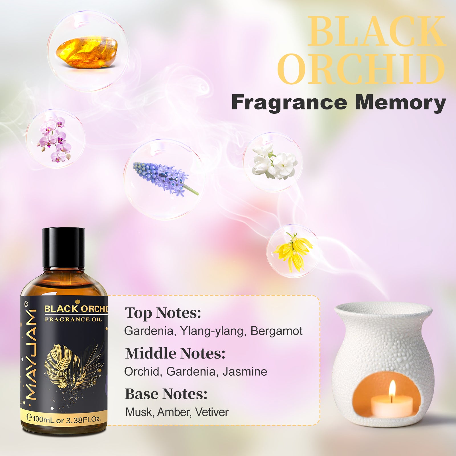MAYJAM 100ML/3.38FL.OZ Black Orchid Fragrance Oils for Diffusers for Home, Long Lasting Scented Oils for Aromatherapy Diffusers