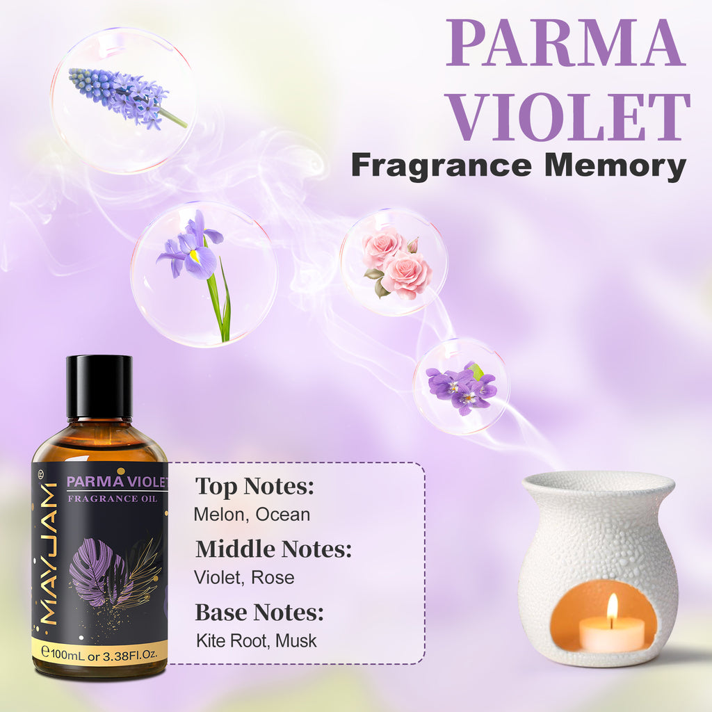 MAYJAM 100ML/3.38FL.OZ Parma Violet Fragrance Oils for Diffusers for Home, Long Lasting Scented Oils for Aromatherapy Diffusers, Skin Care, Bath, Relaxation, DIY Soap Candle Making
