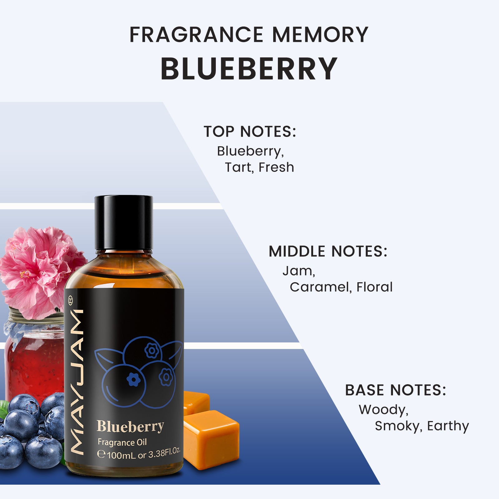 MAYJAM 100ML/3.38FL.OZ Blueberry Fragrance Oils for Diffusers for Home, Long Lasting Scented Oils for Aromatherapy Diffusers, Skin Care, Bath, Relaxation, DIY Soap Candle Making