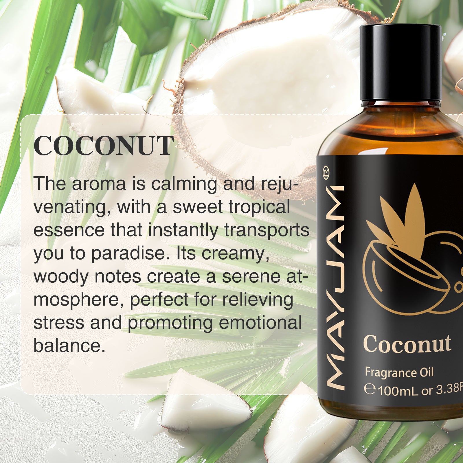 3.38FL.OZ Fragrance Oil, Coconut Perfume Oil, Home Scent Oils for Soaps, Candle Making, Dryer Balls, Diffusers, Laundry, 100ml