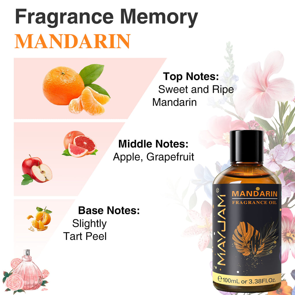 MAYJAM 100ML/3.38FL.OZ Mandarin Fragrance Oils for Diffusers for Home, Long Lasting Scented Oils for Aromatherapy Diffusers, Skin Care, Bath, Relaxation, DIY Soap Candle Making