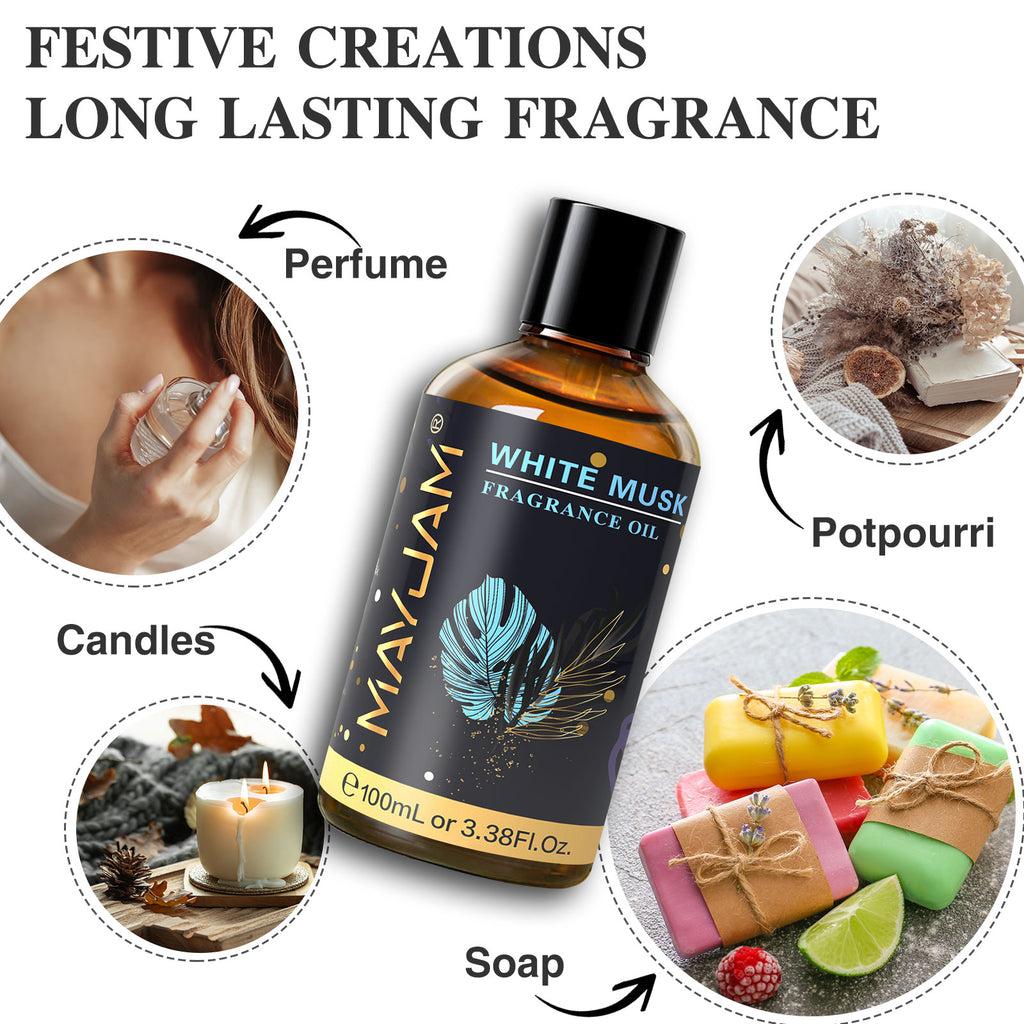 White Musk Fragrance Oil, Premium Fragrance Oil, for Humidifier, DIY Candle & Soap Making Scent, Aromatherapy Diffuser Oils Set (100ML)