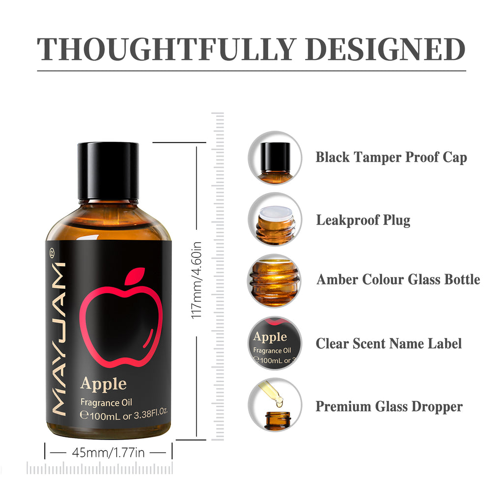 MAYJAM 100ML/3.38FL.OZ Apple Fragrance Oils for Diffusers, Candle and Soap Making, DIY Projects