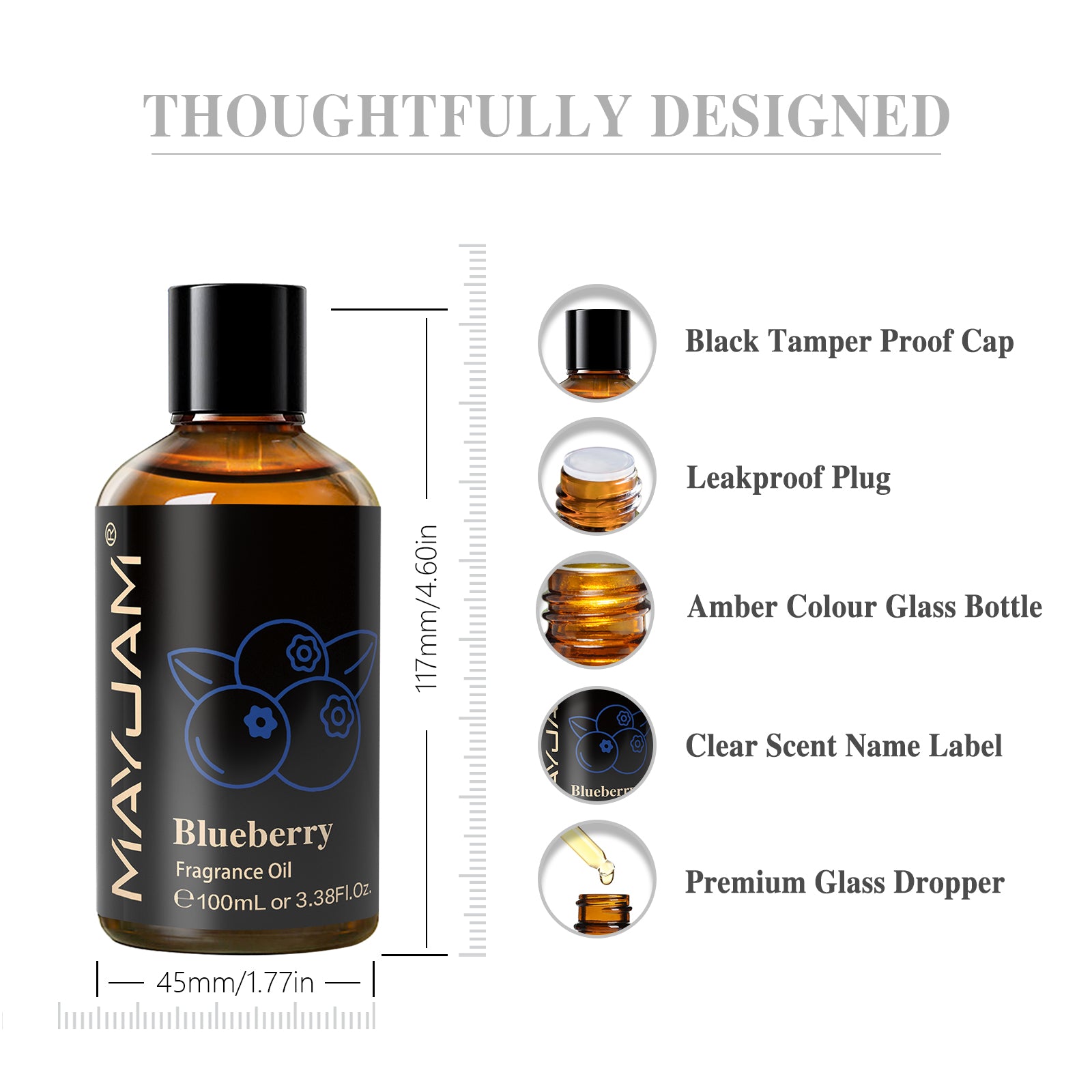 MAYJAM 100ML/3.38FL.OZ Blueberry Fragrance Oils for Diffusers for Home, Long Lasting Scented Oils for Aromatherapy Diffusers, Skin Care, Bath, Relaxation, DIY Soap Candle Making