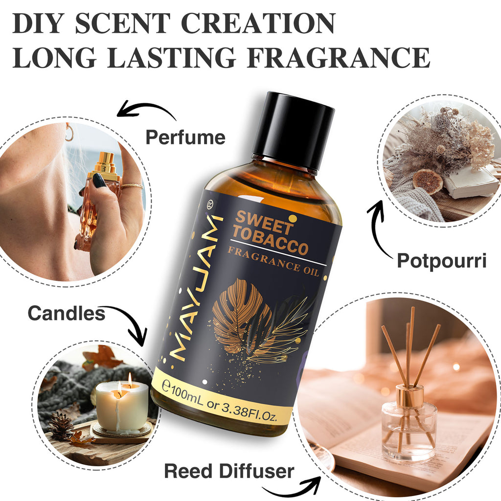 MAYJAM 100ML/3.38FL.OZ Sweet Tobacco Fragrance Oils for Diffusers for Home, Long Lasting Scented Oils for Aromatherapy Diffusers, Skin Care, Bath, Relaxation, DIY Soap Candle Making