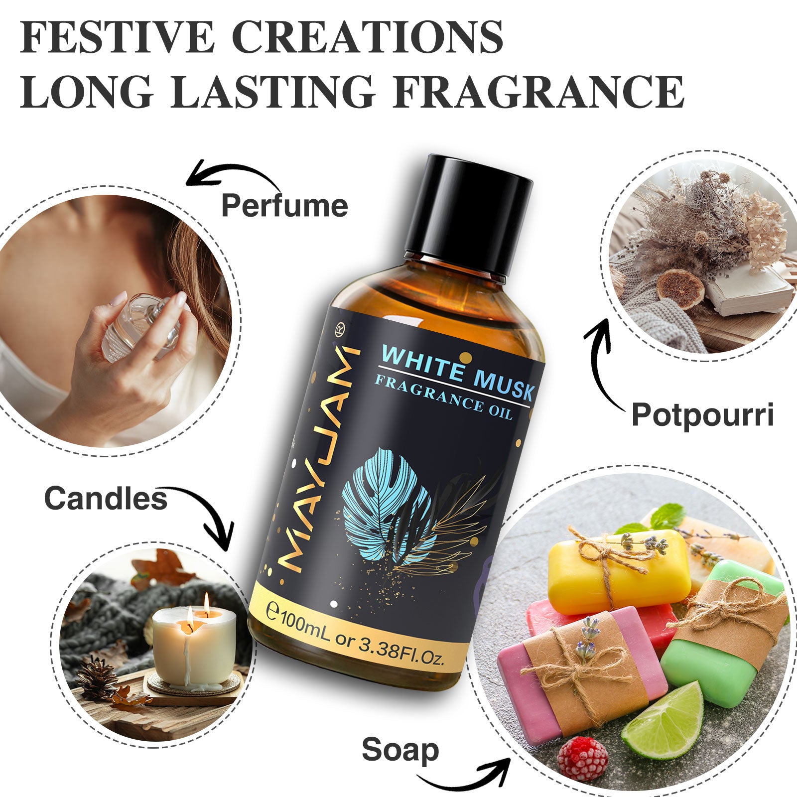 MAYJAM White Musk Essential Oil for Diffuser and Aromatherapy, Skin Massage, Candle and Soap Making, 100ml