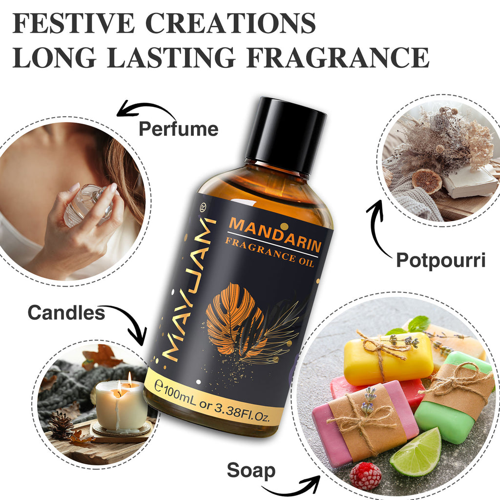 MAYJAM 100ML/3.38FL.OZ Mandarin Fragrance Oils for Diffusers for Home, Long Lasting Scented Oils for Aromatherapy Diffusers, Skin Care, Bath, Relaxation, DIY Soap Candle Making