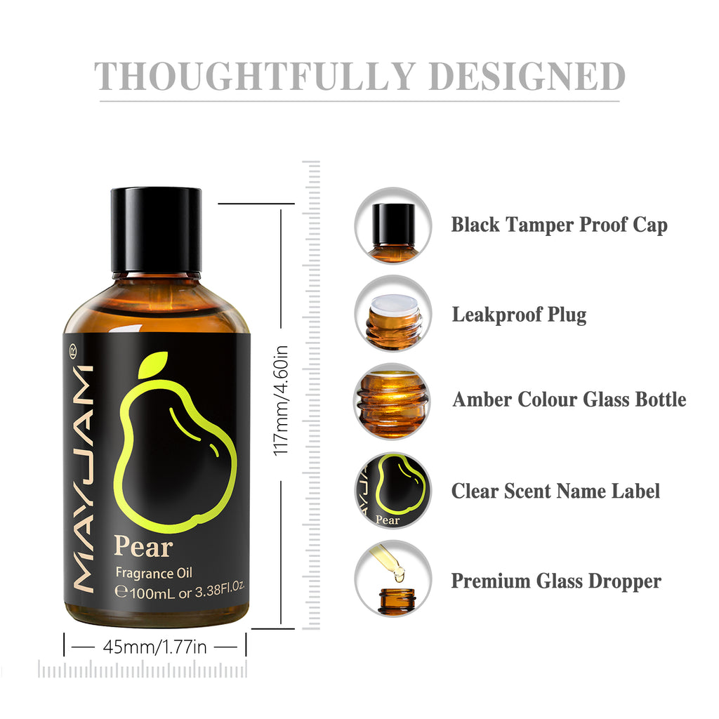 MAYJAM 100ML/3.38FL.OZ Pear Fragrance Oil for Diffuser, Candles, Soaps, Perfume, Aromatherapy