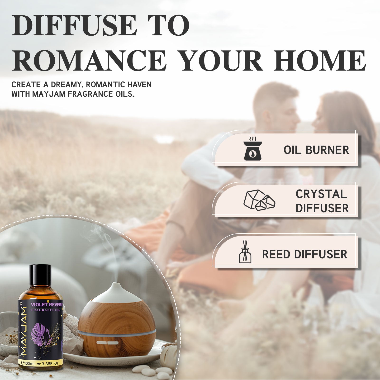 MAYJAM Fragrance Oil, Perfume Oil 100ml, Candle Scents for Candle Making, Freshie Scents, Soap Making Supplies, Diffuser Oil Scents - Violet Reverie Scent