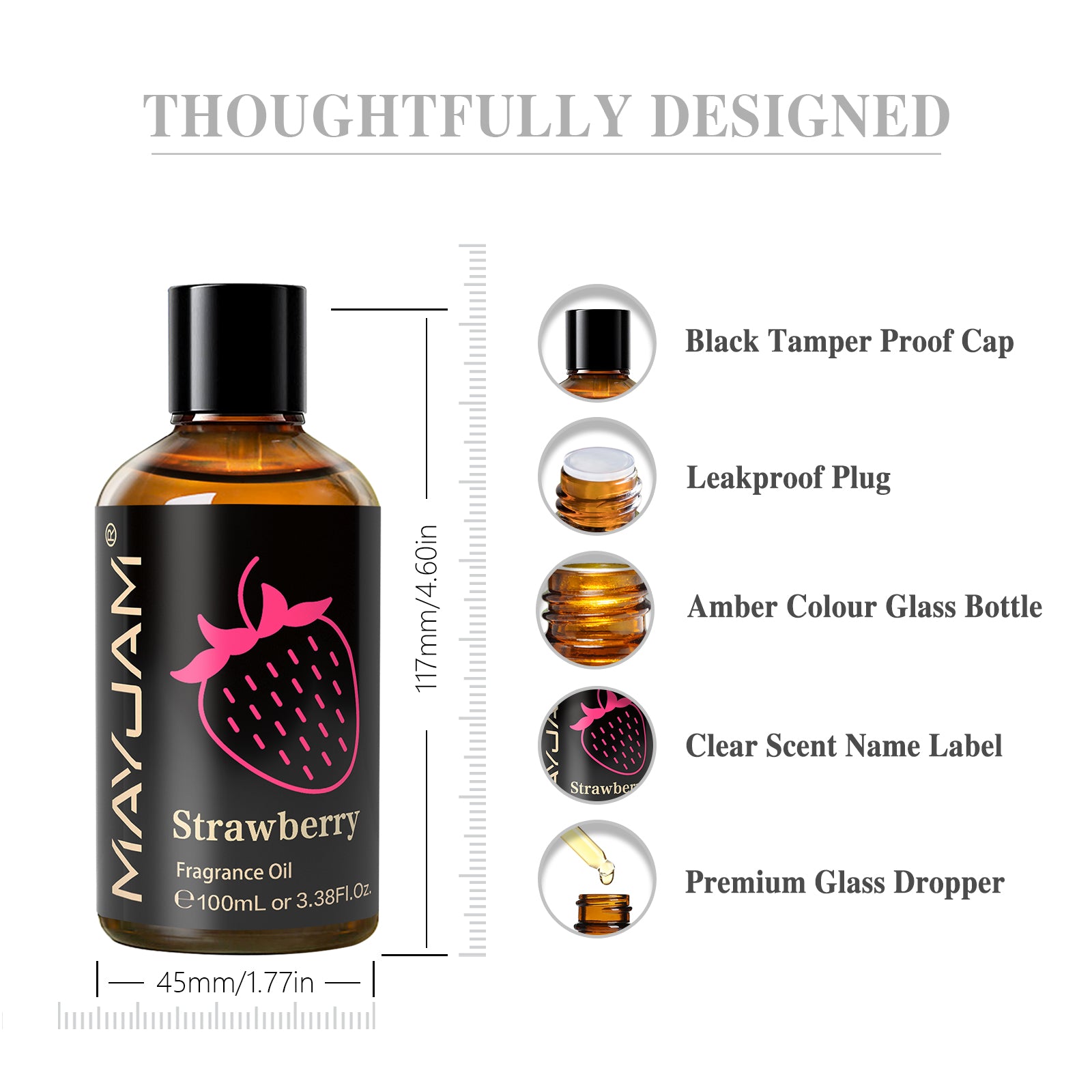 MAYJAM 3.38FL. OZ Strawberry Fragrance Oils, Candle Scents for Candle Making, Freshie Scents, Soap Making Supplies, Diffuser Oil Scents