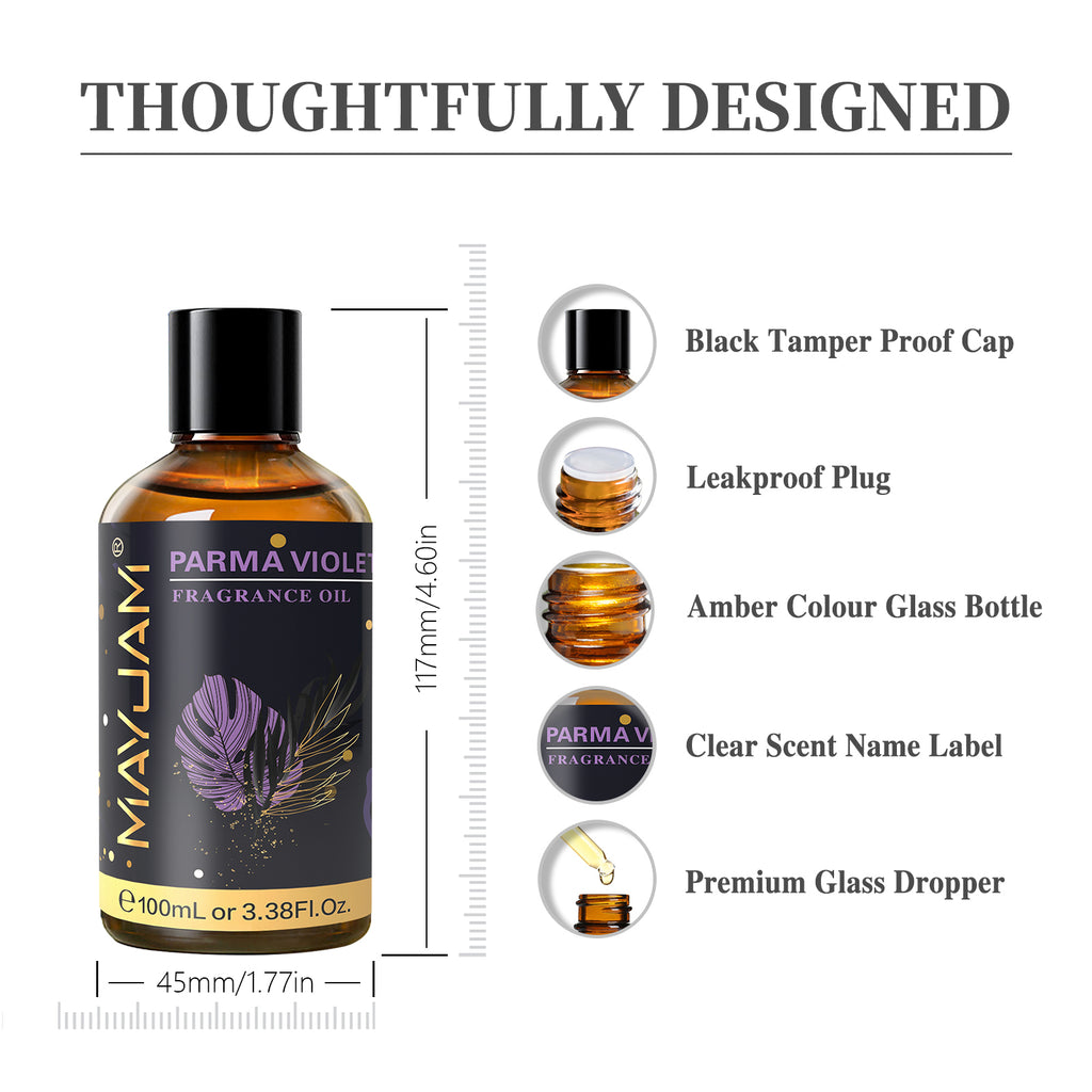 MAYJAM 100ML/3.38FL.OZ Parma Violet Fragrance Oils for Diffusers for Home, Long Lasting Scented Oils for Aromatherapy Diffusers, Skin Care, Bath, Relaxation, DIY Soap Candle Making