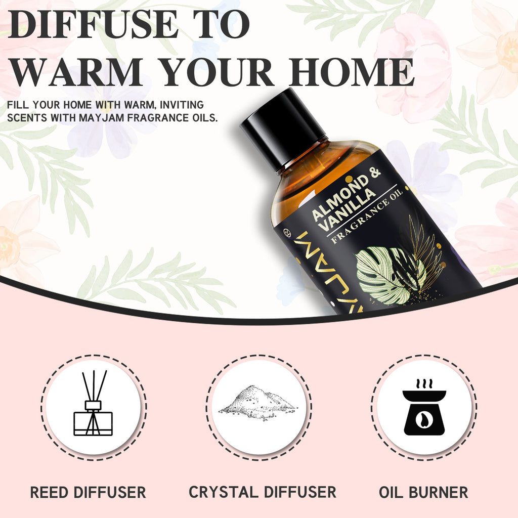 MAYJAM Almond & Vanilla Fragrance Oil (100ml) For Diffusers, Soap Making, Candles, Lotion, Home Scents, Linen Spray, Bath Bombs, Perfume