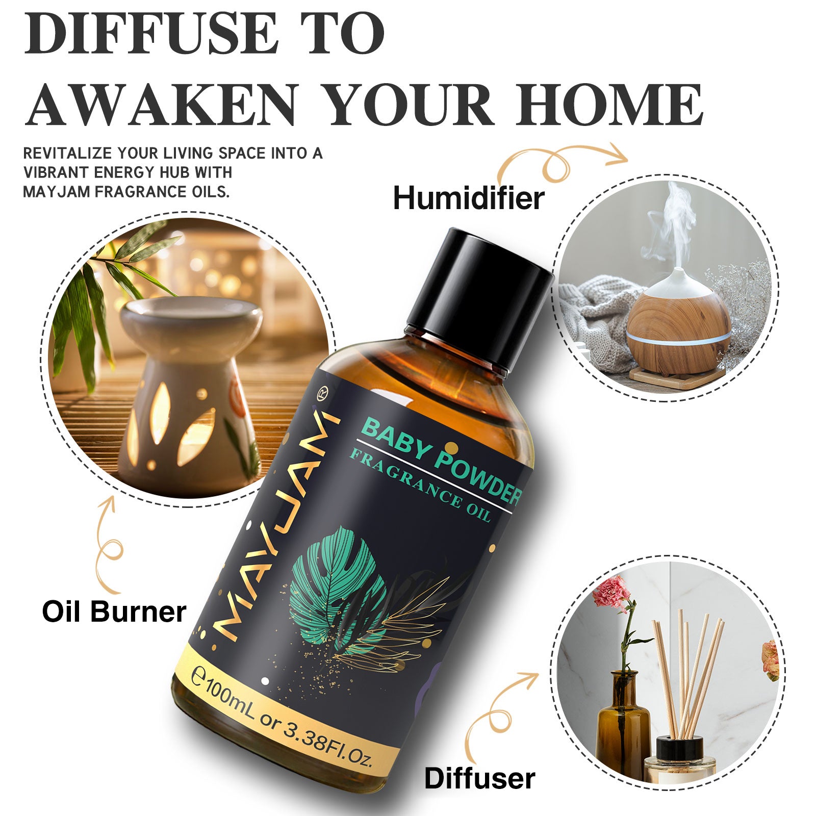 3.38FL.OZ Baby Powder Fragrance Oil (100ml) For Perfume, Diffusers, Soap Making, Candles, Lotion, Home Scents, Linen Spray, Bath Bombs