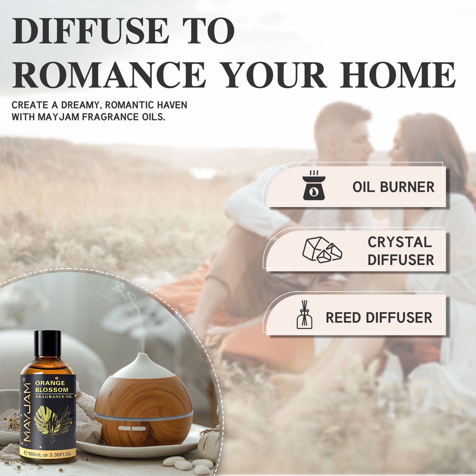 Orange Blossom Fragrance Oil, Premium Fragrance Oil, for Humidifier, DIY Candle & Soap Making Scent, Aromatherapy Diffuser Oils Set (100ML)