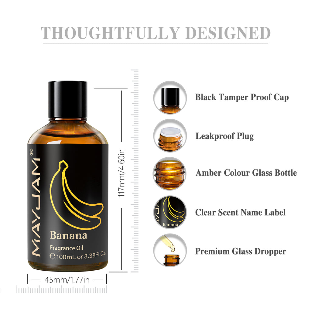 MAYJAM 100ML/3.38FL.OZ Banana Fragrance Oils for Diffusers for Home, Aromatherapy Diffusers, Relaxation, DIY Soap Candle Making