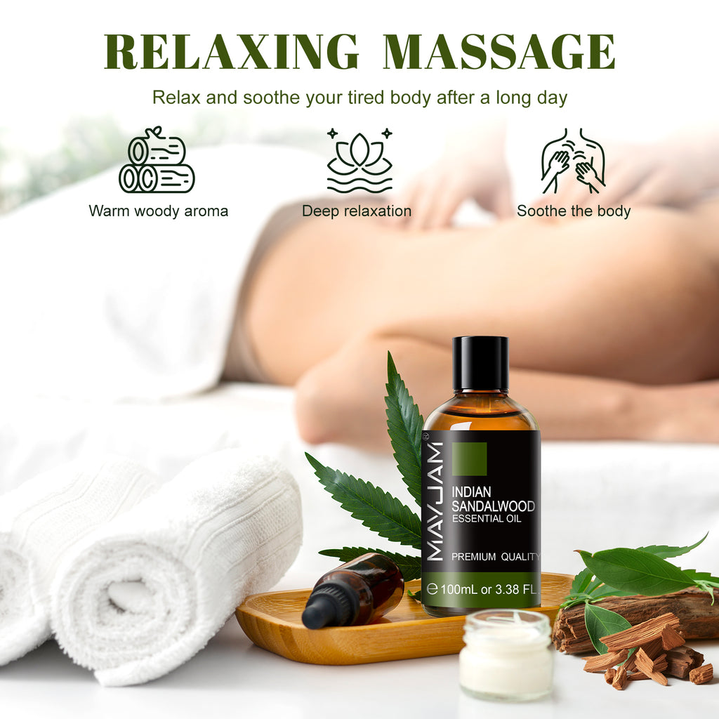 MAYJAM 3.38 Fl Oz Indian Sandalwood Essential Oil 100% Pure and Natural,  Premium Grade Essential Oil for Diffuser and Aromatherapy