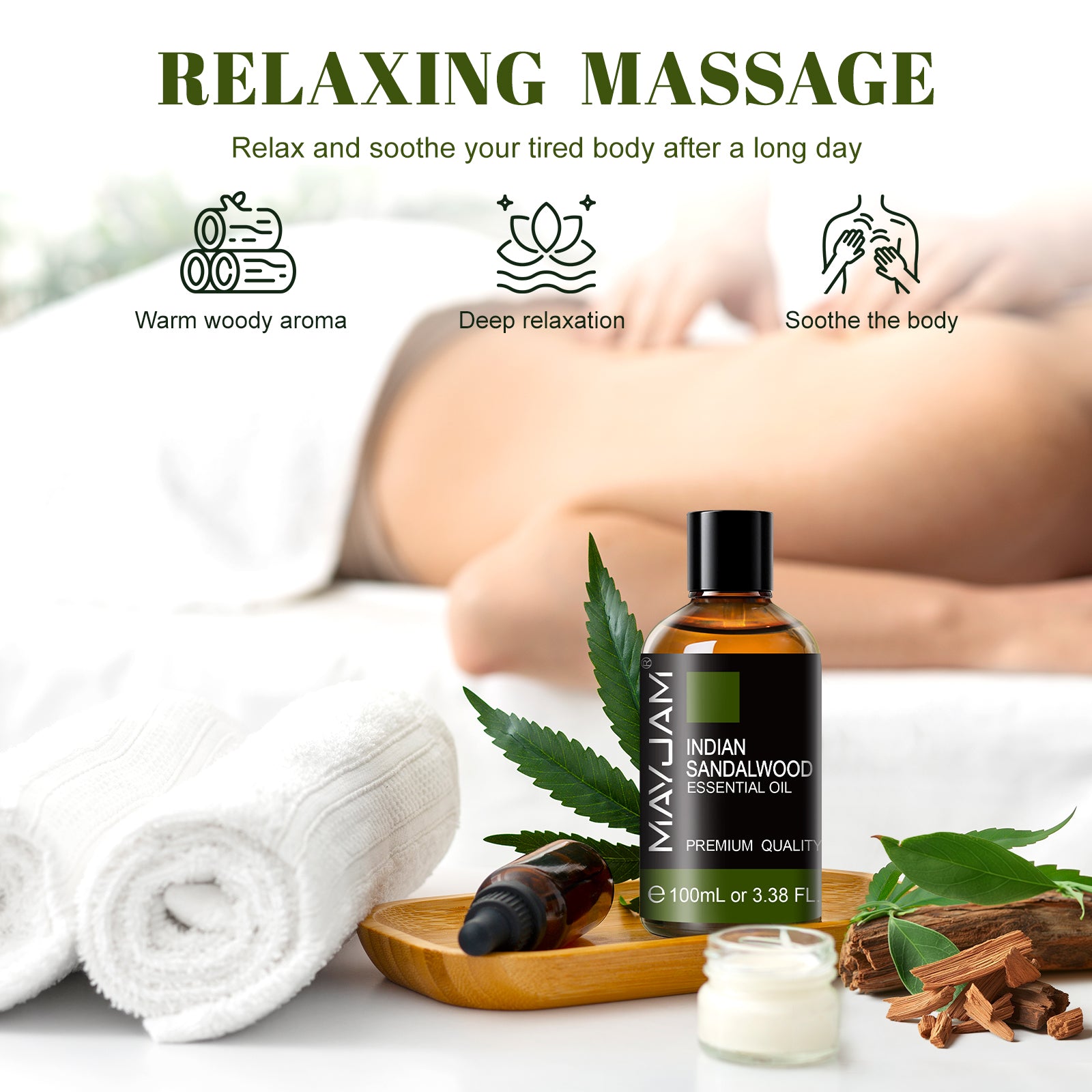 MAYJAM 3.38 Fl Oz Indian Sandalwood Essential Oil 100% Pure and Natural,  Premium Grade Essential Oil for Diffuser and Aromatherapy