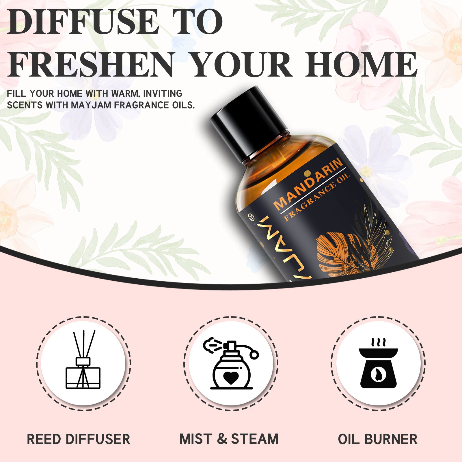 MAYJAM 100ML/3.38FL.OZ Mandarin Fragrance Oils for Diffusers for Home, Long Lasting Scented Oils for Aromatherapy Diffusers, Skin Care, Bath, Relaxation, DIY Soap Candle Making