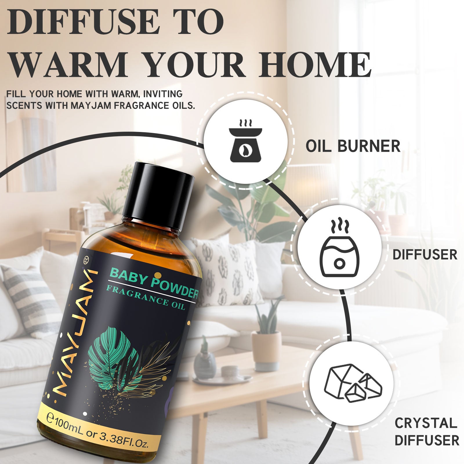 3.38FL.OZ Baby Powder Fragrance Oil (100ml) For Perfume, Diffusers, Soap Making, Candles, Lotion, Home Scents, Linen Spray, Bath Bombs