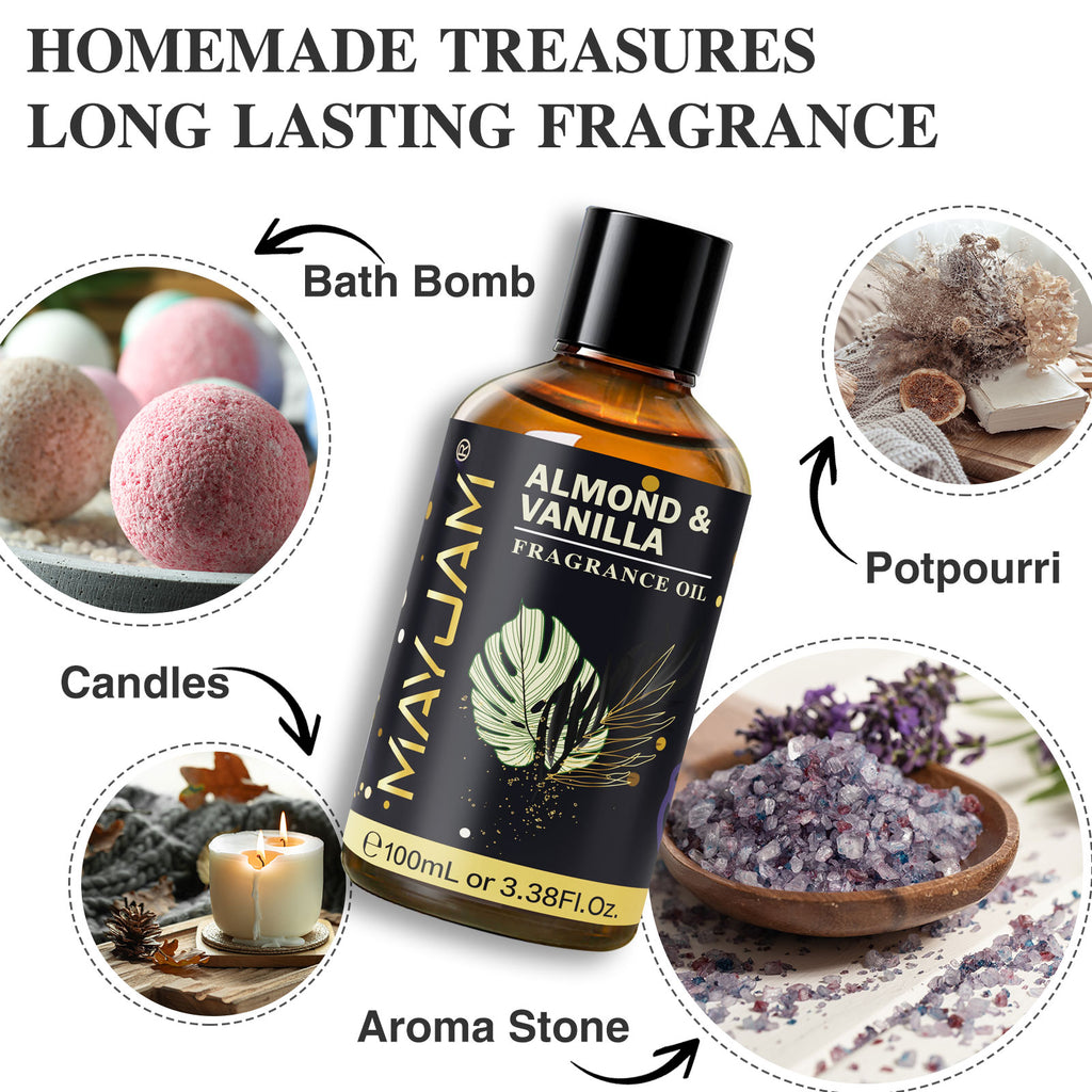 MAYJAM Almond & Vanilla Fragrance Oil (100ml) For Diffusers, Soap Making, Candles, Lotion, Home Scents, Linen Spray, Bath Bombs, Perfume