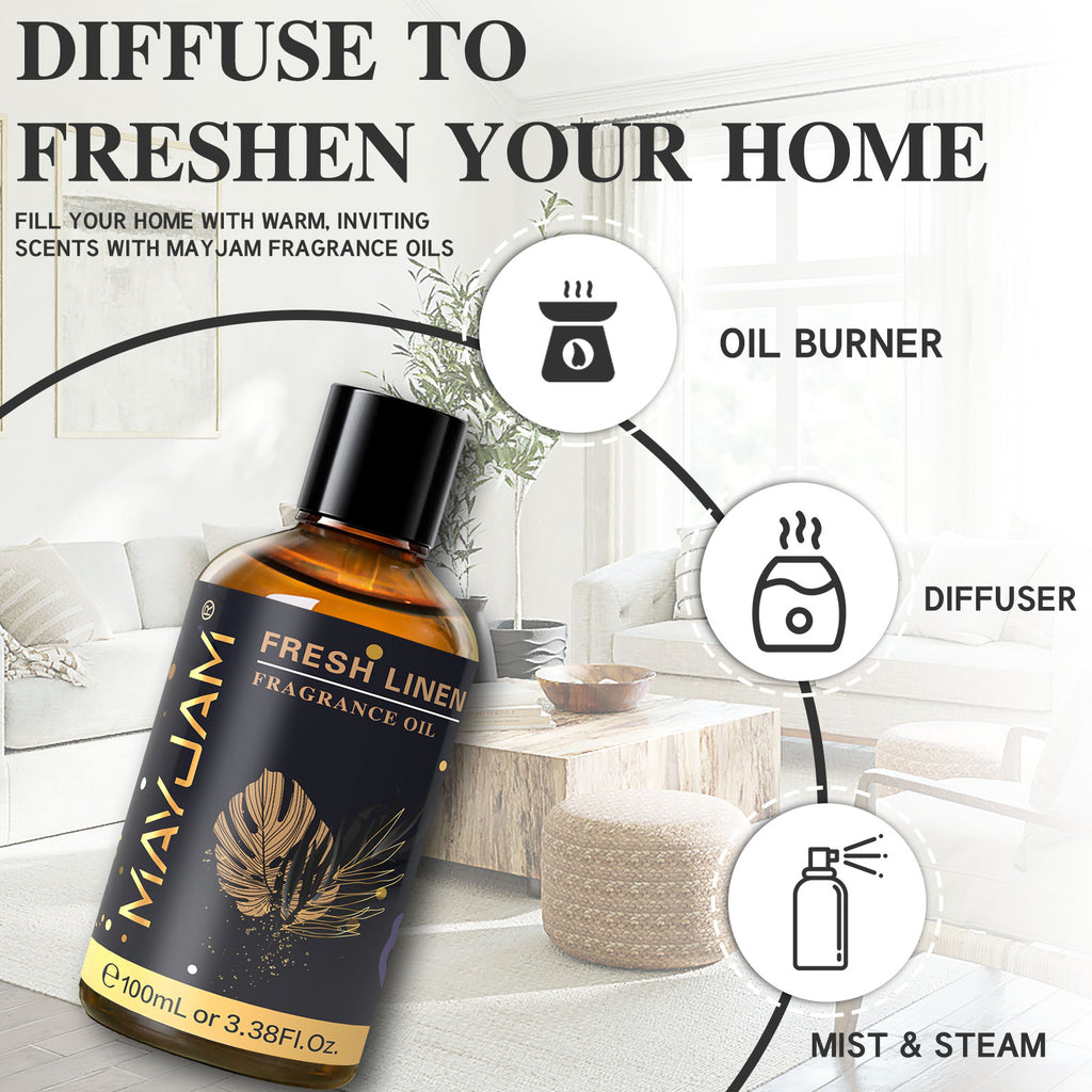 MAYJAM 100ML/3.38FL.OZ Fresh Linen Fragrance Oils for Diffusers for Home, Long Lasting Scented Oils for Aromatherapy Diffusers