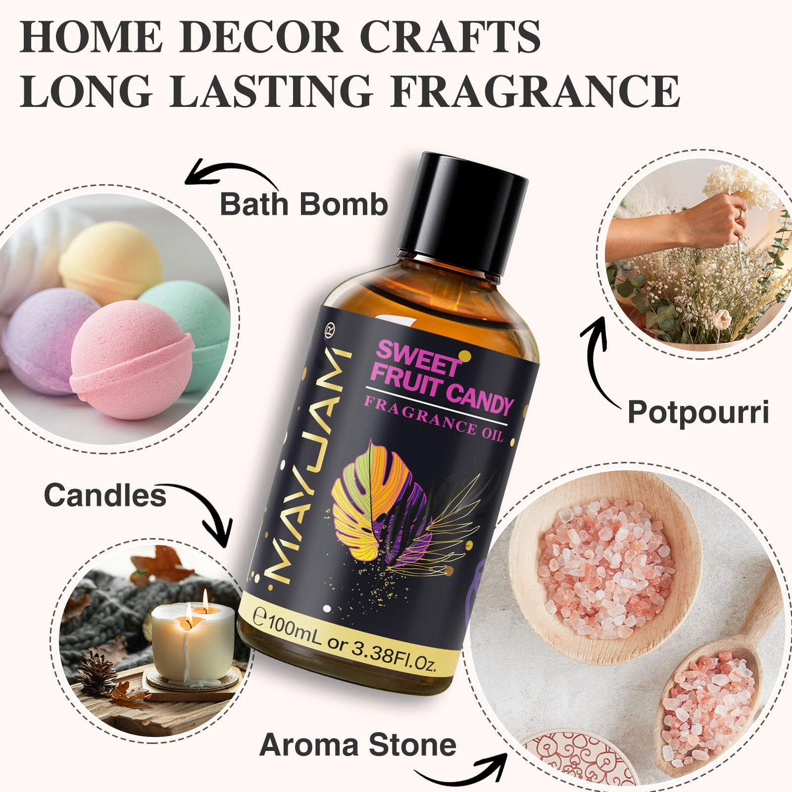 MAYJAM 3.38 Fl Oz Candy Fragrance Oil for Diffusers for Home, Sweet Scent, Perfect for Perfume Making, Soap & Candle Making, Long-Lasting - Sweet Fruit Candy